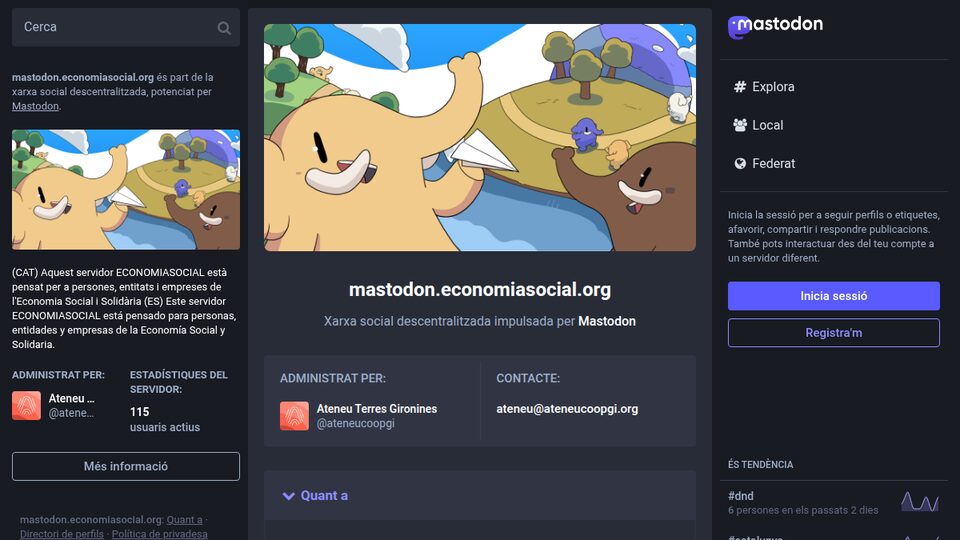 Pàgina d'informació del servidor mastodon.economiasocial.org